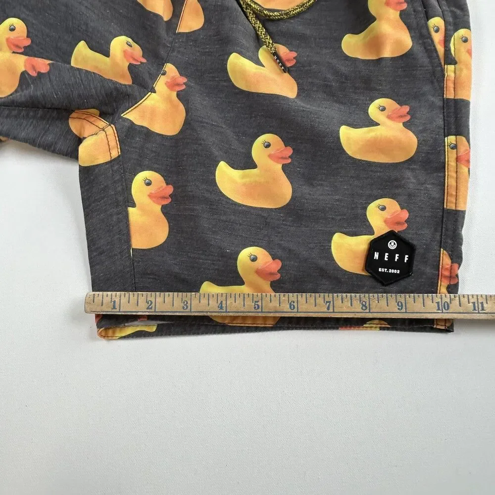 Neff Rubber Duck Print Quick Dry Trunks Swim Shorts Summer Fun Mens Small Gray